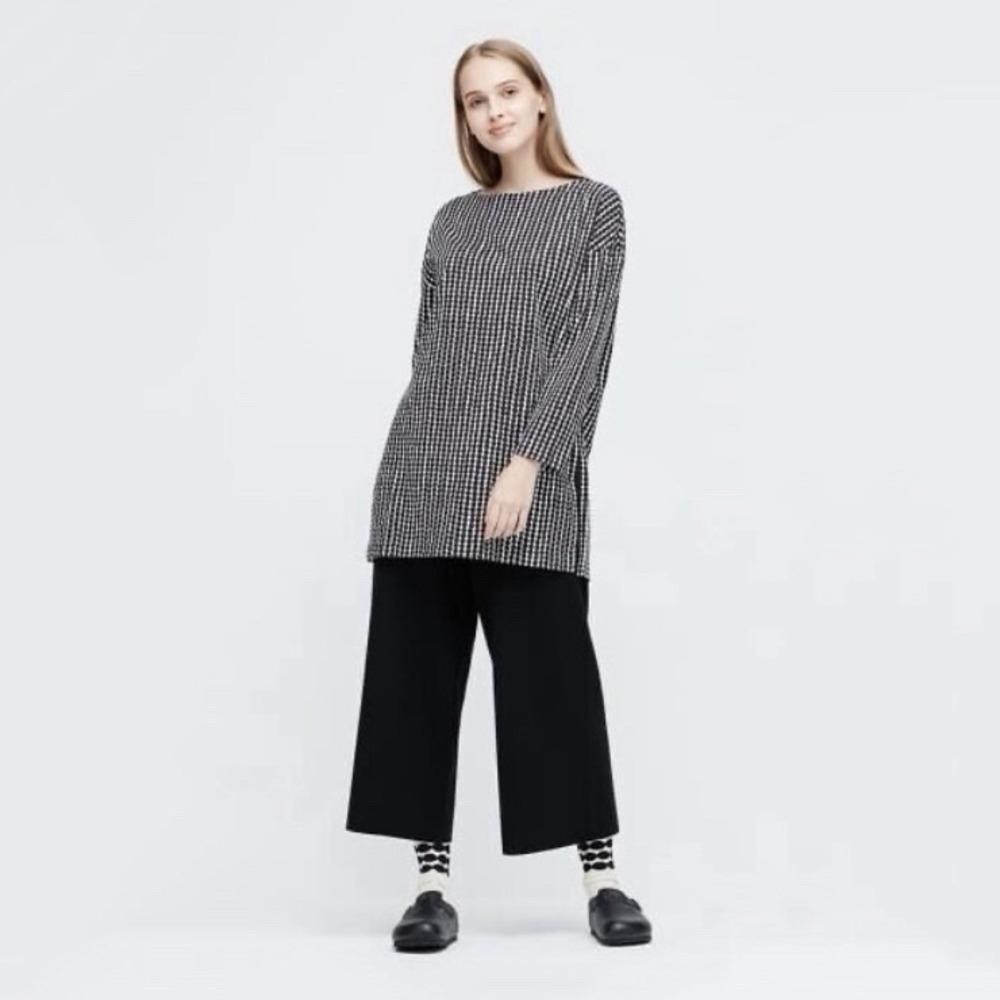 Marimekko x Uniqlo Tunic Top Women's M Black White Polka Dot Long Sleeve Artsy